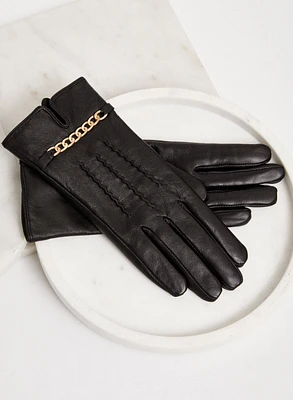 Gants en cuir à détail de chaîne