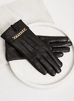 Chain Detail Leather Gloves