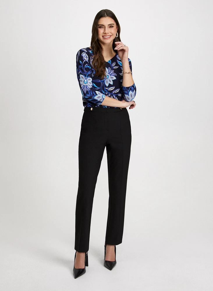 Haut fleuri et pantalon coupe Signature