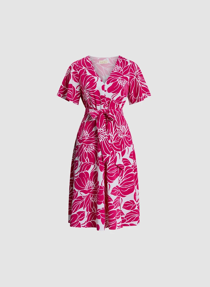 Floral Self-Tie Sash Dress