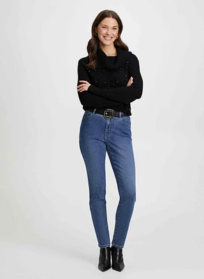 Cowl Neck Sweater & Slim Leg Jeans