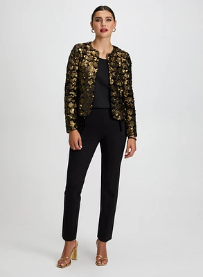 Veste courte à sequins et pantalon à détails en velours