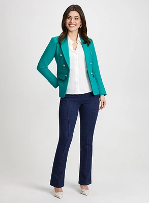 Button Detail Blazer & Bootcut Jeans