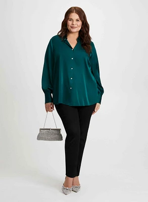 Satin Blouse & Button Detail Pants