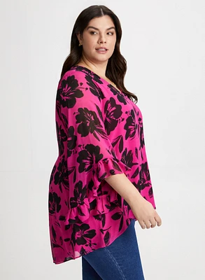 Floral Print Asymmetric Blouse