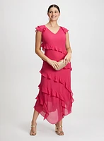 Ruffle Sleeve Chiffon Dress & Beaded Clutch