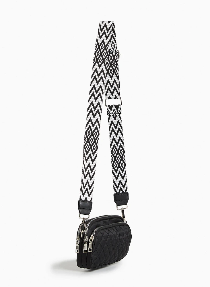 Geometric Strap Quilted Crossbody Bag