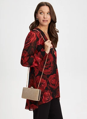 Zip Front Floral Print Blouse