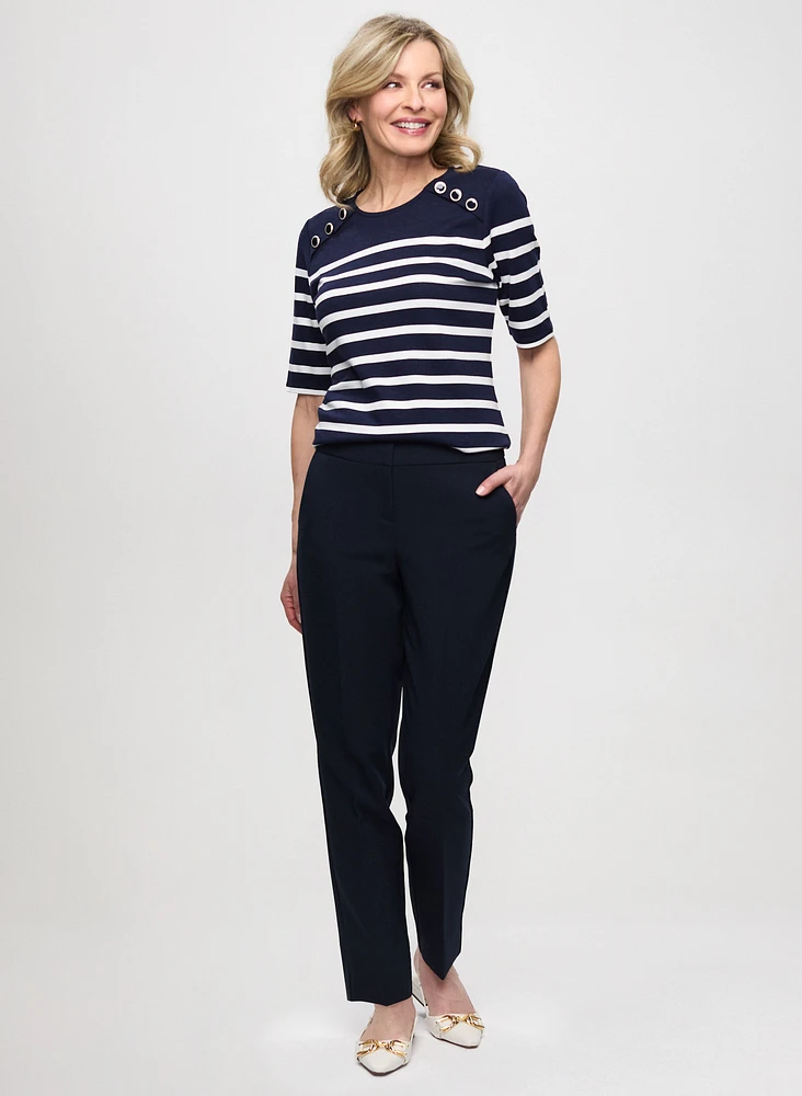 Striped Crew-Neck Top & Slim-Leg Ankle Pants