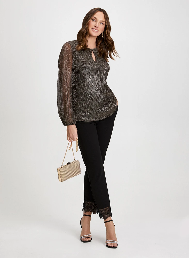 Metallic Crinkle Top & Lace Trim Pants