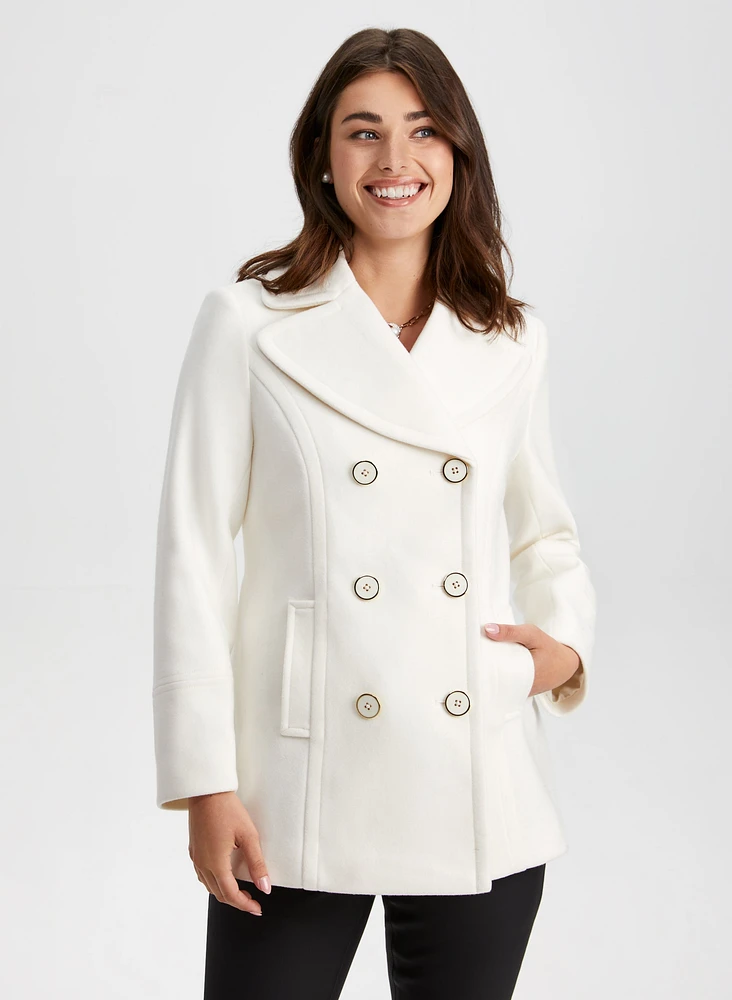 Button Front Wool Blend Coat