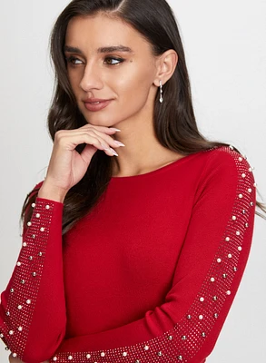 Embellished Sleeve Sweater Dress