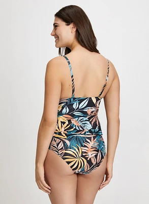 Maillot de bain deux pièces à motif feuilles