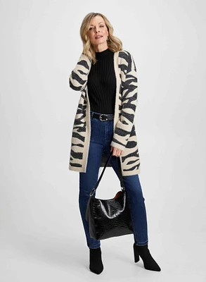 Zebra Print Cardigan, Rib Knit & Jeans