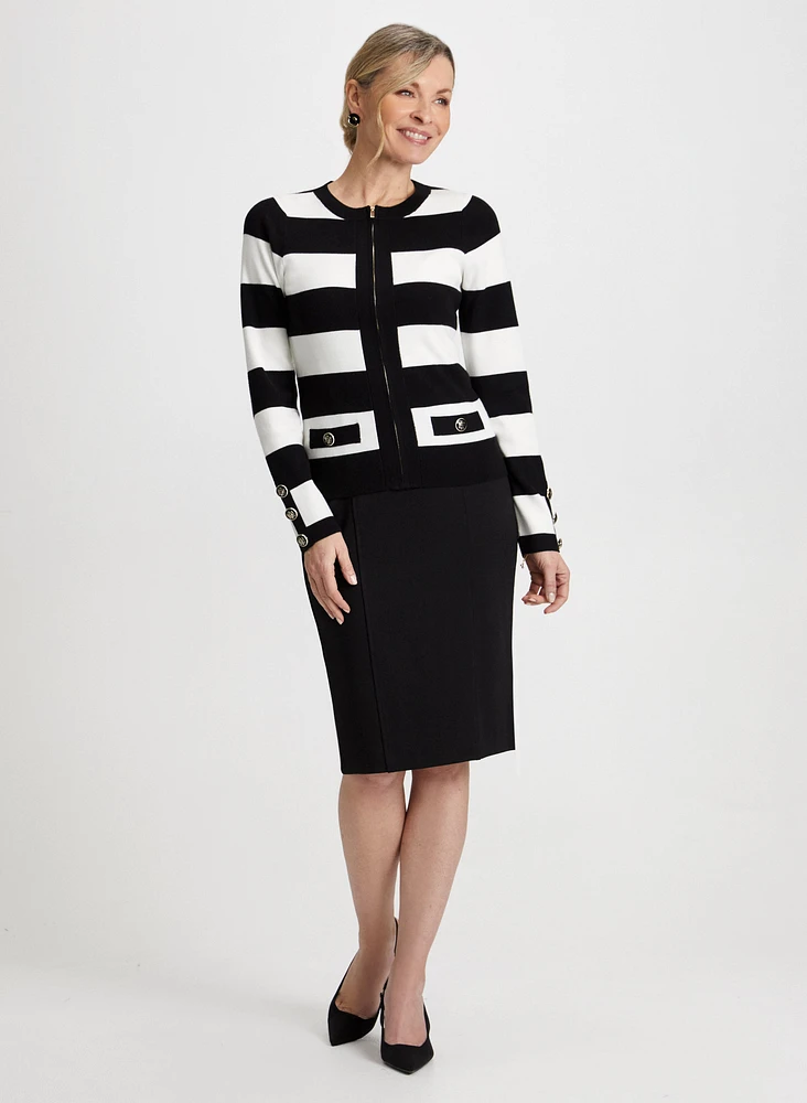 Striped Cardigan & Pencil Skirt