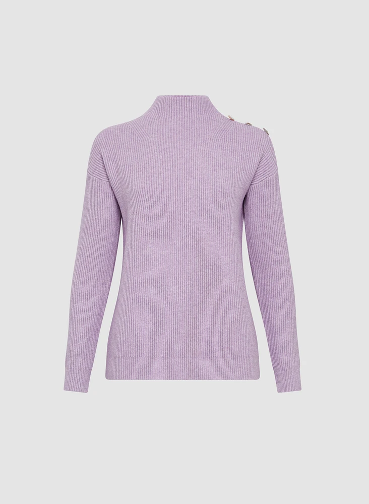 Jewelled Button Mock Neck Sweater