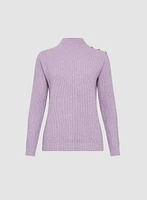 Jewelled Button Mock Neck Sweater