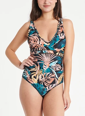 Maillot de bain une pièce à motif feuilles palmier