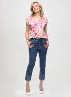 Floral Print Burnout Tee & Embroidered Straight Leg Jeans