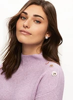 Jewelled Button Mock Neck Sweater