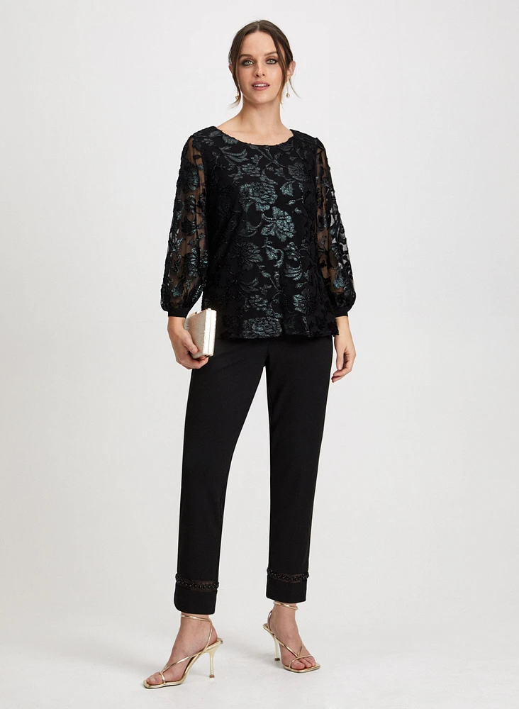 Floral Mesh Top & Pearl Detail Pants