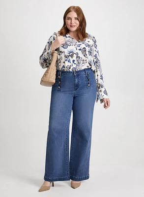 Paisley Blouse & Wide Leg Jeans