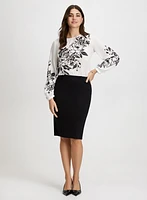 Floral Print Blouse & Pull-On Pencil Skirt