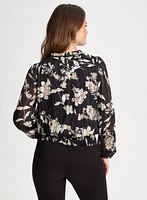 Smocked Floral Motif Blouse