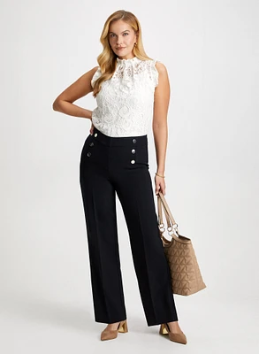 Lace Blouse & Button Detail Pants