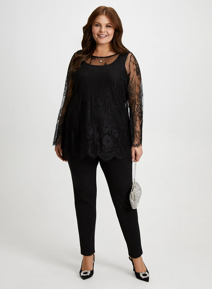 Lace Popover Top & Bow Detail Pants