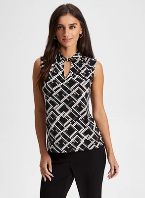 Geometric Print Keyhole Top