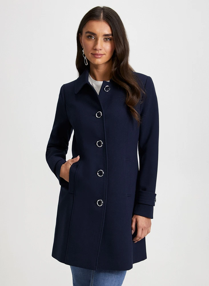 Button Front Tricotine Coat