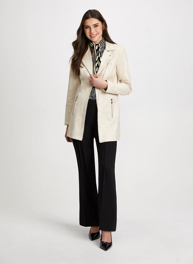 Zip Detail Redingote Jacket & Wide Leg Pants