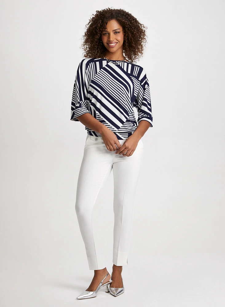 Mixed Stripe Print Top & Slim Leg Ankle Pant