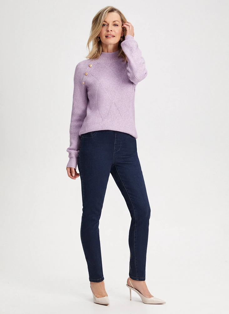 Mock Neck Sweater & Bow Detail Jeans