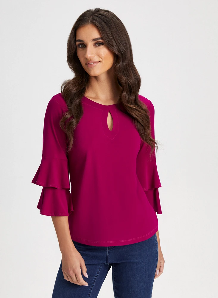 Ruffle Sleeve Keyhole Top