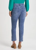 Button Hem Straight Leg Jeans