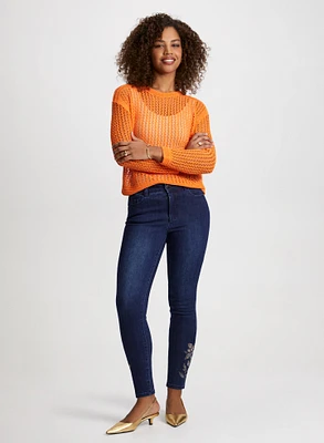 Open Stitch Sweater & Slim Leg Ankle Jeans