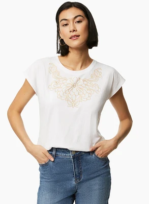T-shirt coupe droite à broderie