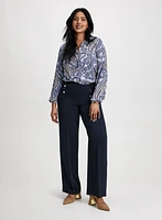 Split Neck Paisley Top & Wide Leg Pants