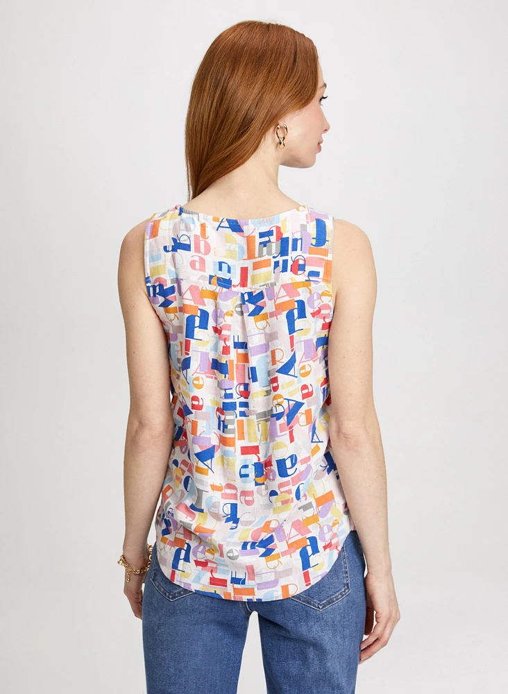 Sleeveless Letter Print Blouse