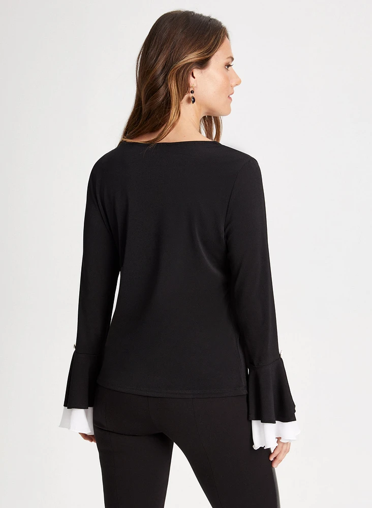 Double Ruffle Detail Long Sleeve Top