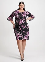 Floral Sheath Dress & Crystal Drop Earrings