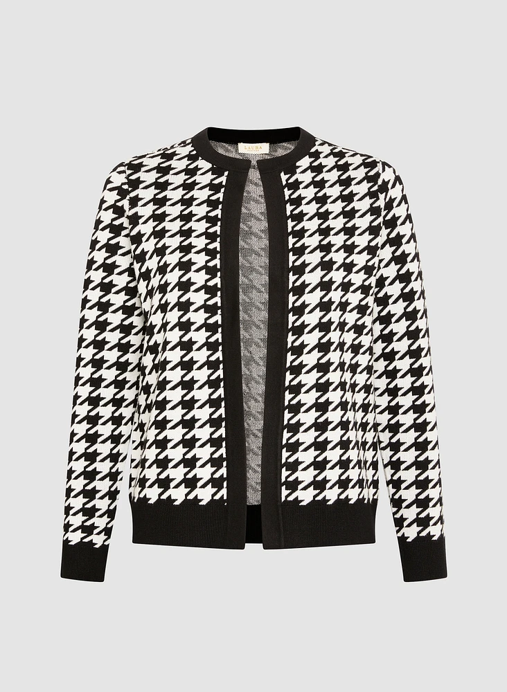 Short Houndstooth Motif Cardigan