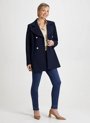 Tricotine Coat & Embellished Jeans