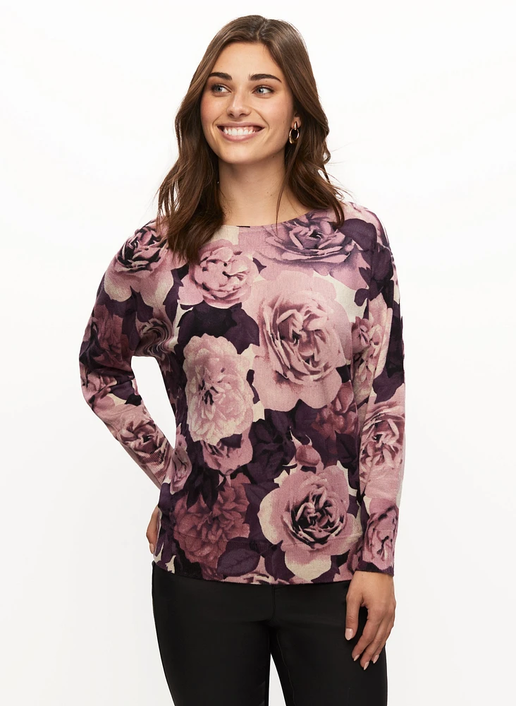 Dolman Sleeve Floral Print Sweater