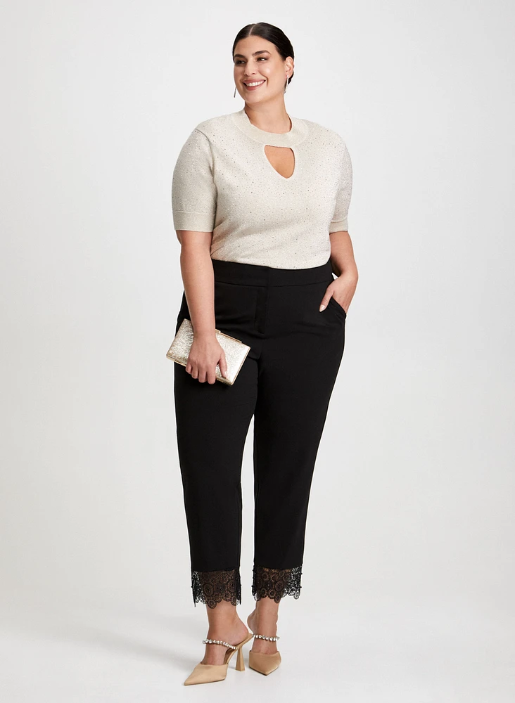 Mock Neck Sweater & Lace Trim Pants