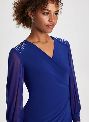 Shoulder Embellished Wrap Style Dress