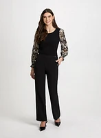 Paisley Mesh Sleeve Top & Straight Leg Pants