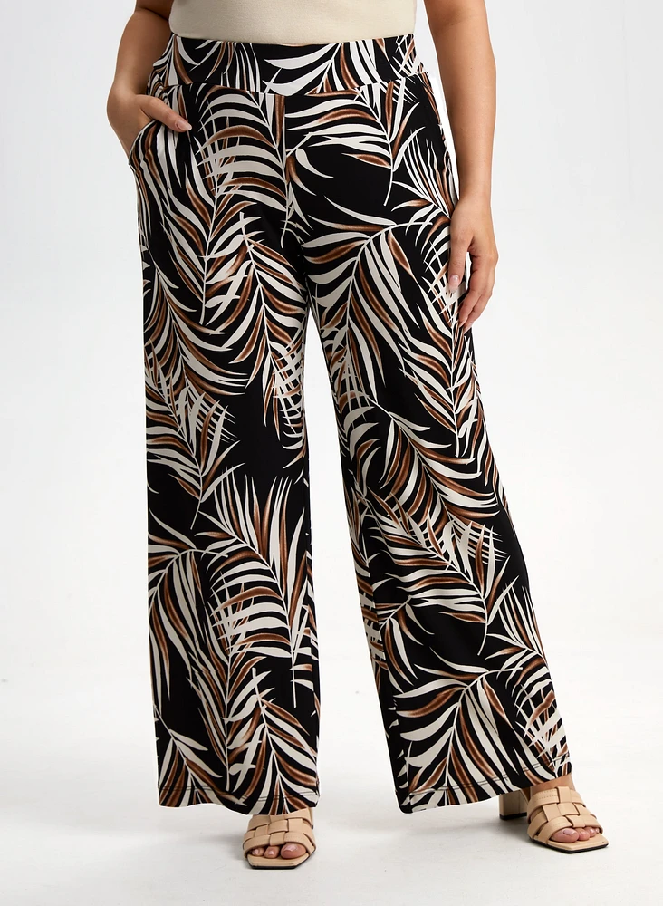 Leaf Print Wide Leg Pants